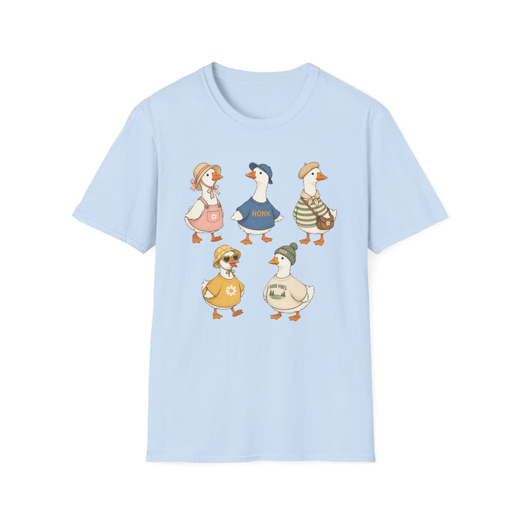Cute Vintage Farm Ducks Graphic T-Shirt — Whimsical "Honk" Goose Family Tee