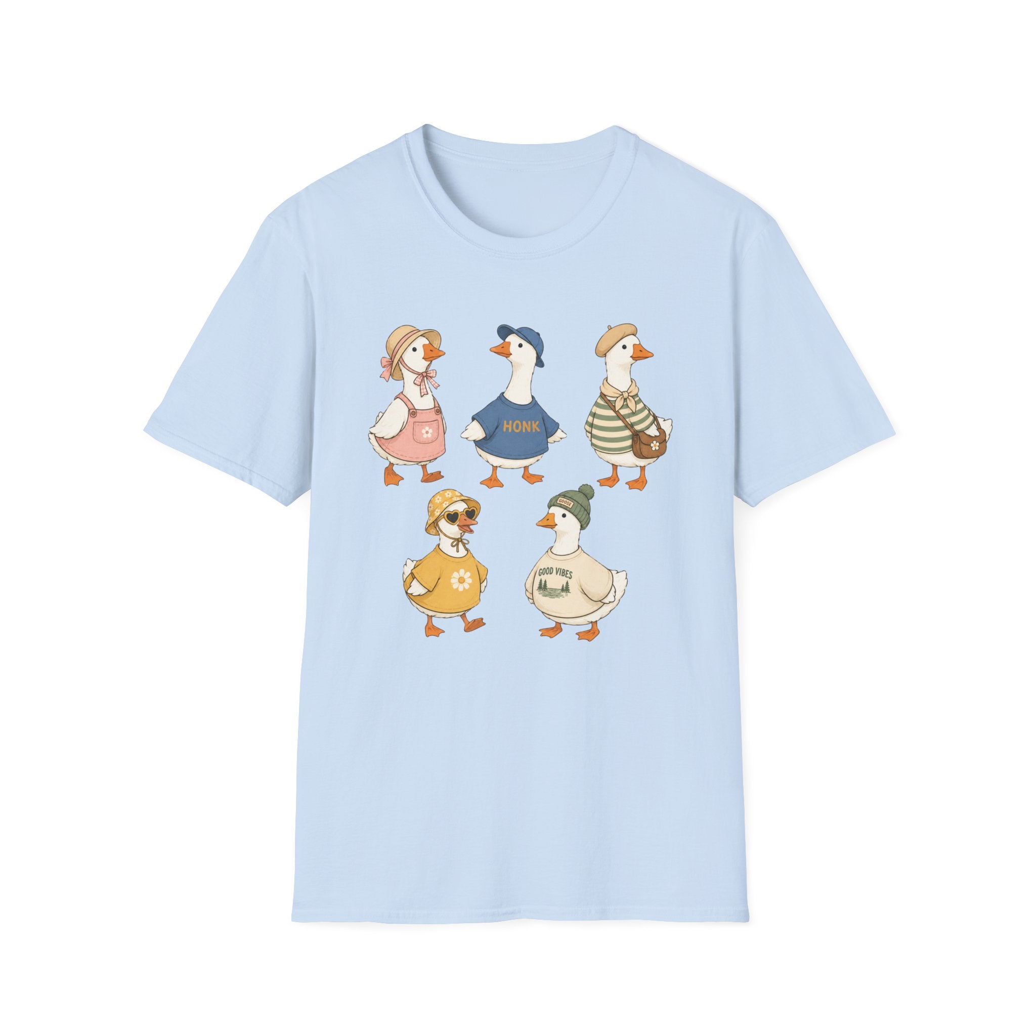 Cute Vintage Farm Ducks Graphic T-Shirt — Whimsical "Honk" Goose Family Tee