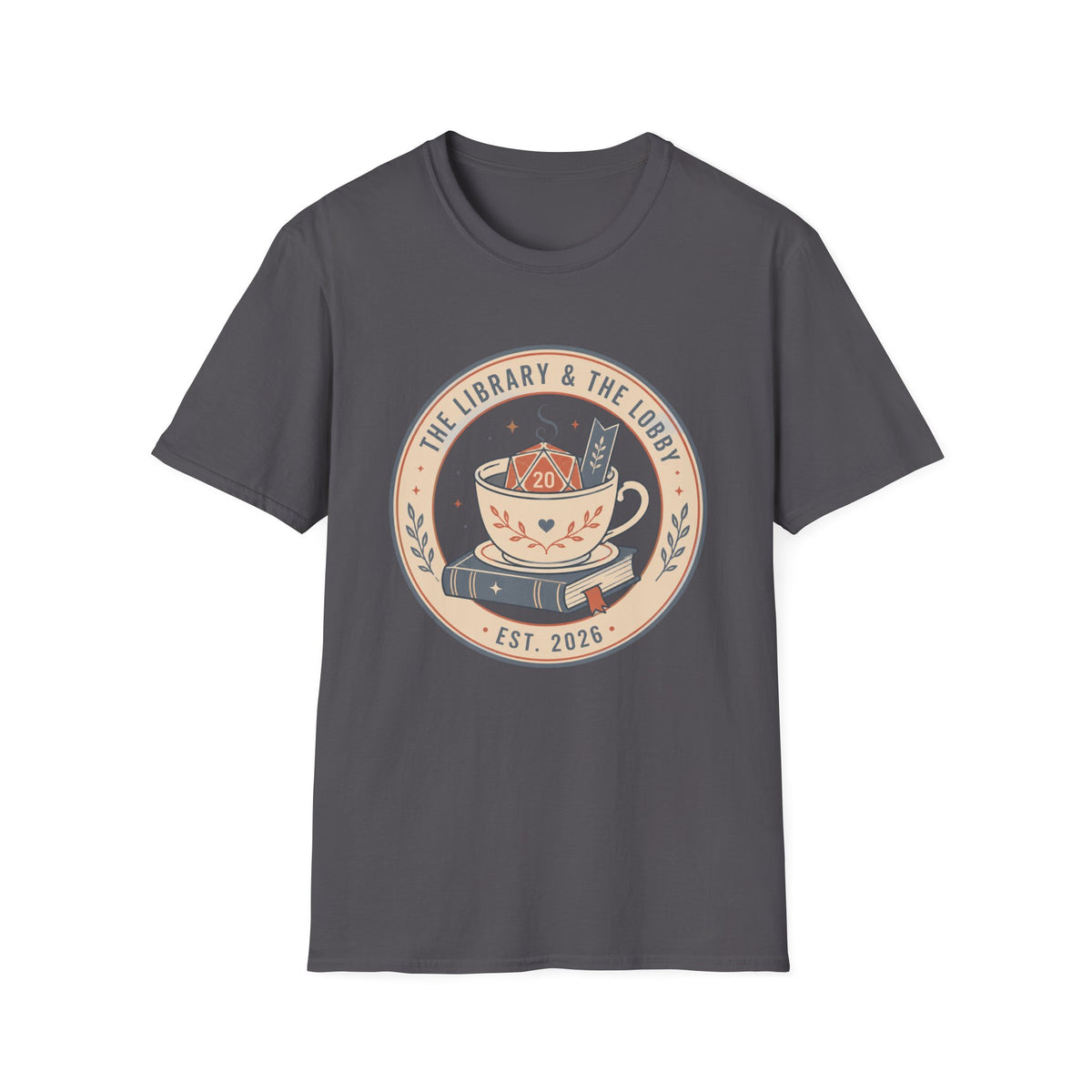 Library & The Lobby Tea Cup T‑Shirt — 'The Library & The Lobby' Vintage Bookstore Tee