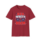 Red White Boom Sunglasses Shirt, Funny Patriotic Heart Glasses Firework Tee, 4th of July Pun Party T-Shirt, Retro Boom America Celebration Gift