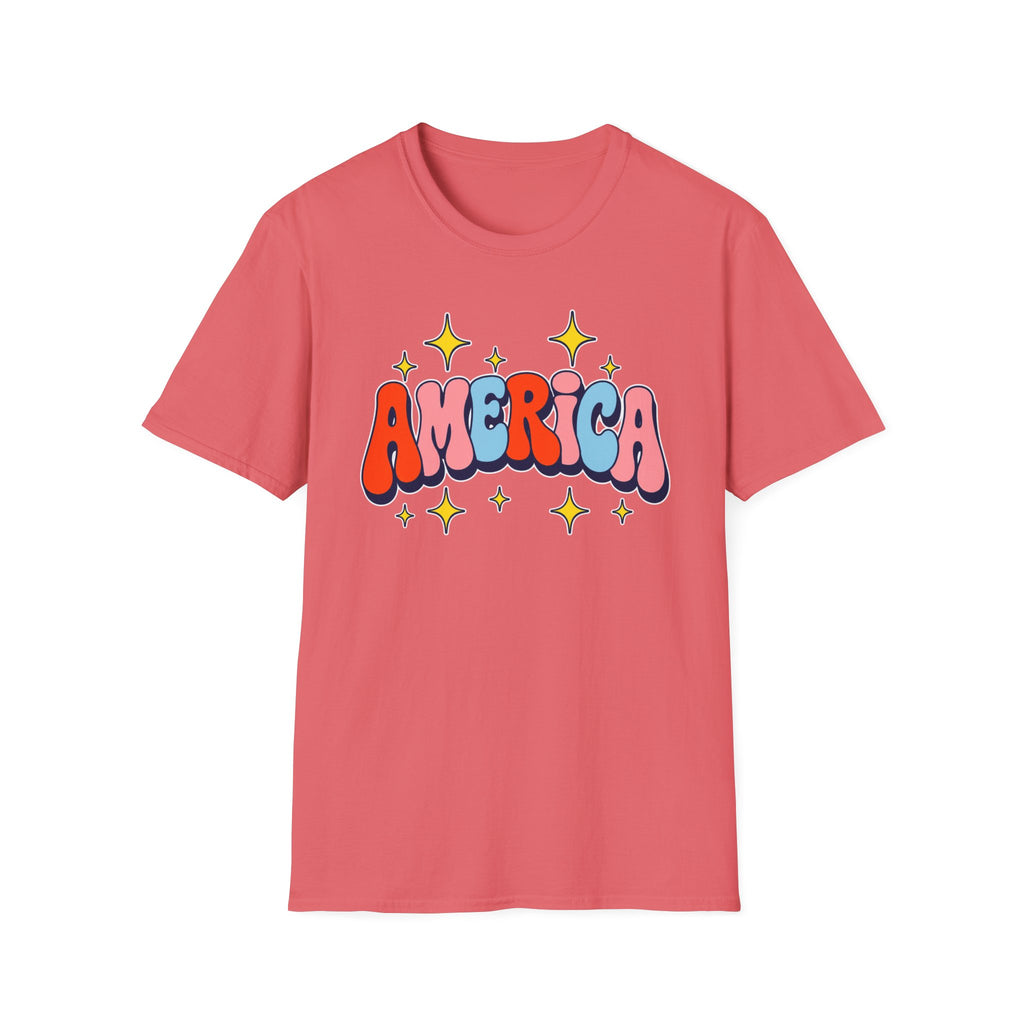 America Retro Patriotic T-Shirt, Groovy Fourth of July Graphic Tee, Vintage Americana Shirt, Cute Summer Independence Day Apparel, Trendy USA Outfit T-Shirt