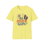 Patriotic All American Girl Graphic Tee - 4th of July Flip Flops Summer T-Shirt