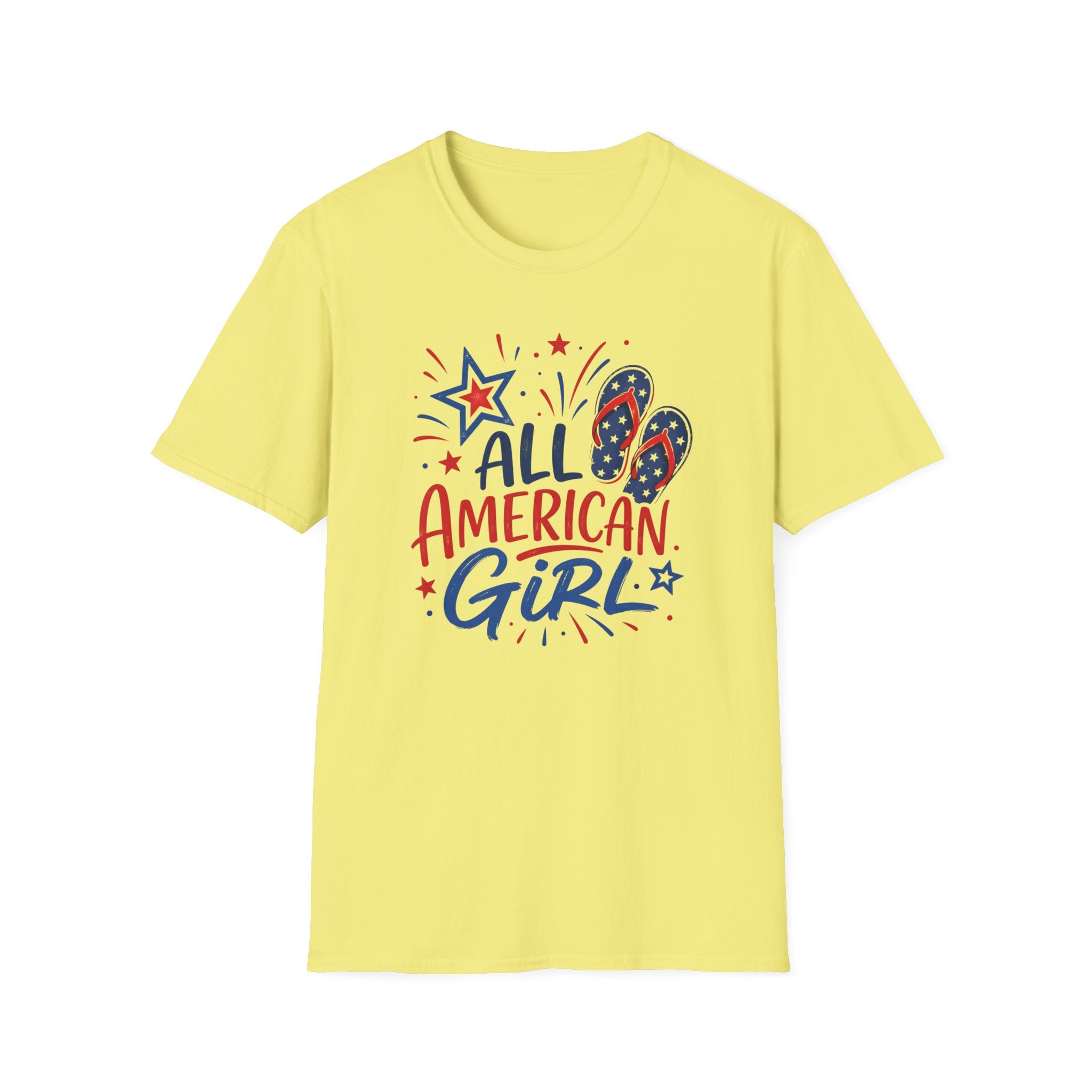 Patriotic All American Girl Graphic Tee - 4th of July Flip Flops Summer T-Shirt