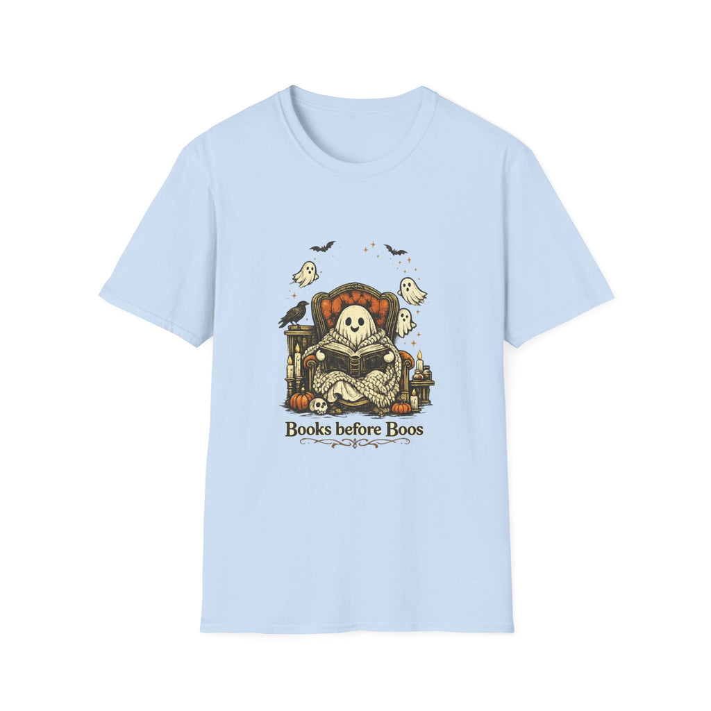 Books Before Boos T-Shirt — Cute Ghost Reading Halloween Tee