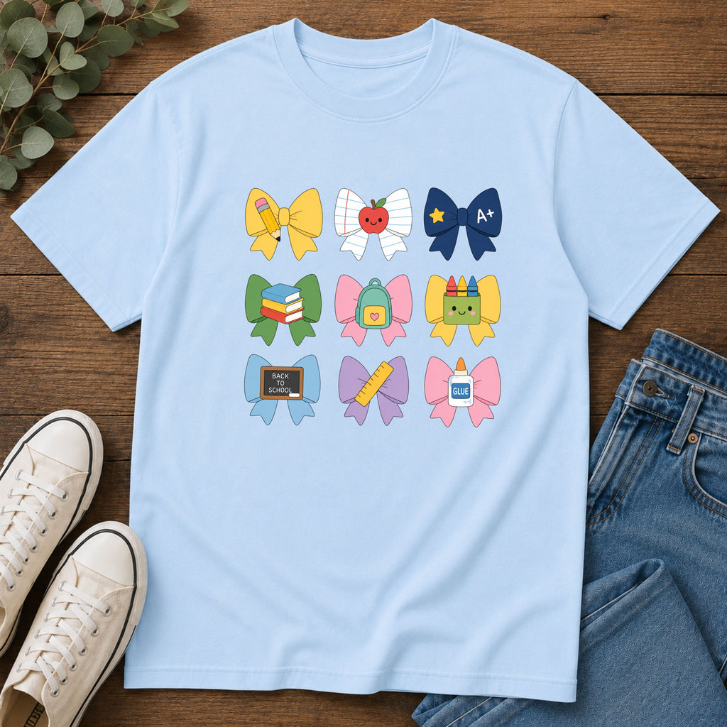 Back-to-School Bows T-Shirt — Cute School Icons Graphic Tee