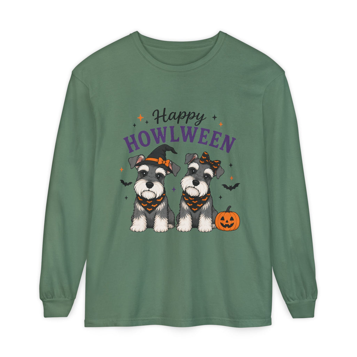 Happy Howlween Schnauzer Dogs in Costume Long Sleeve T-Shirt