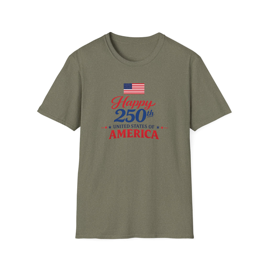 Happy 250th USA Tee, United States Anniversary Shirt, Red White Blue Patriotic Graphic Top, American Pride Celebration Outfit T-Shirt