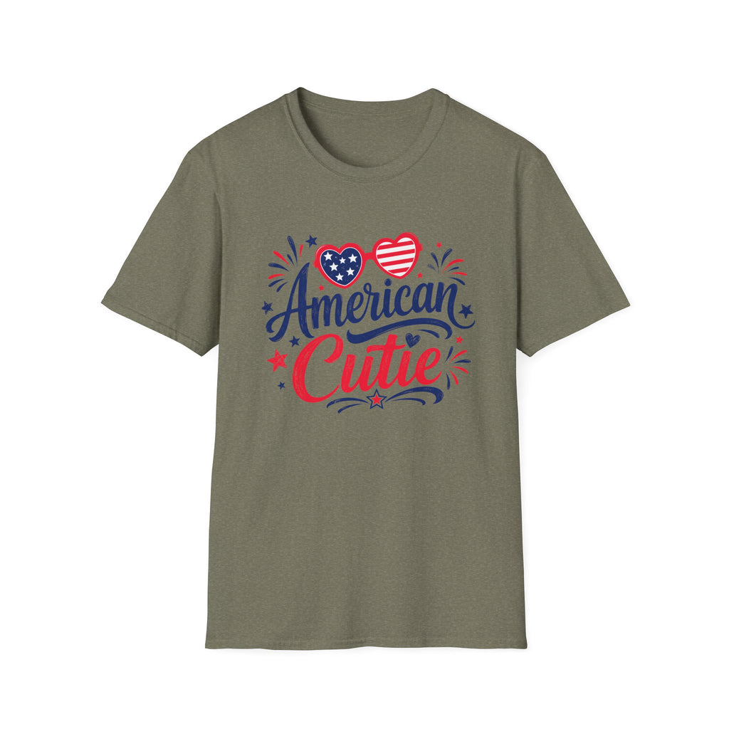 American Cutie T-Shirt | Patriotic Heart Sunglasses Graphic Tee, Fourth Of July Stars Fireworks Top