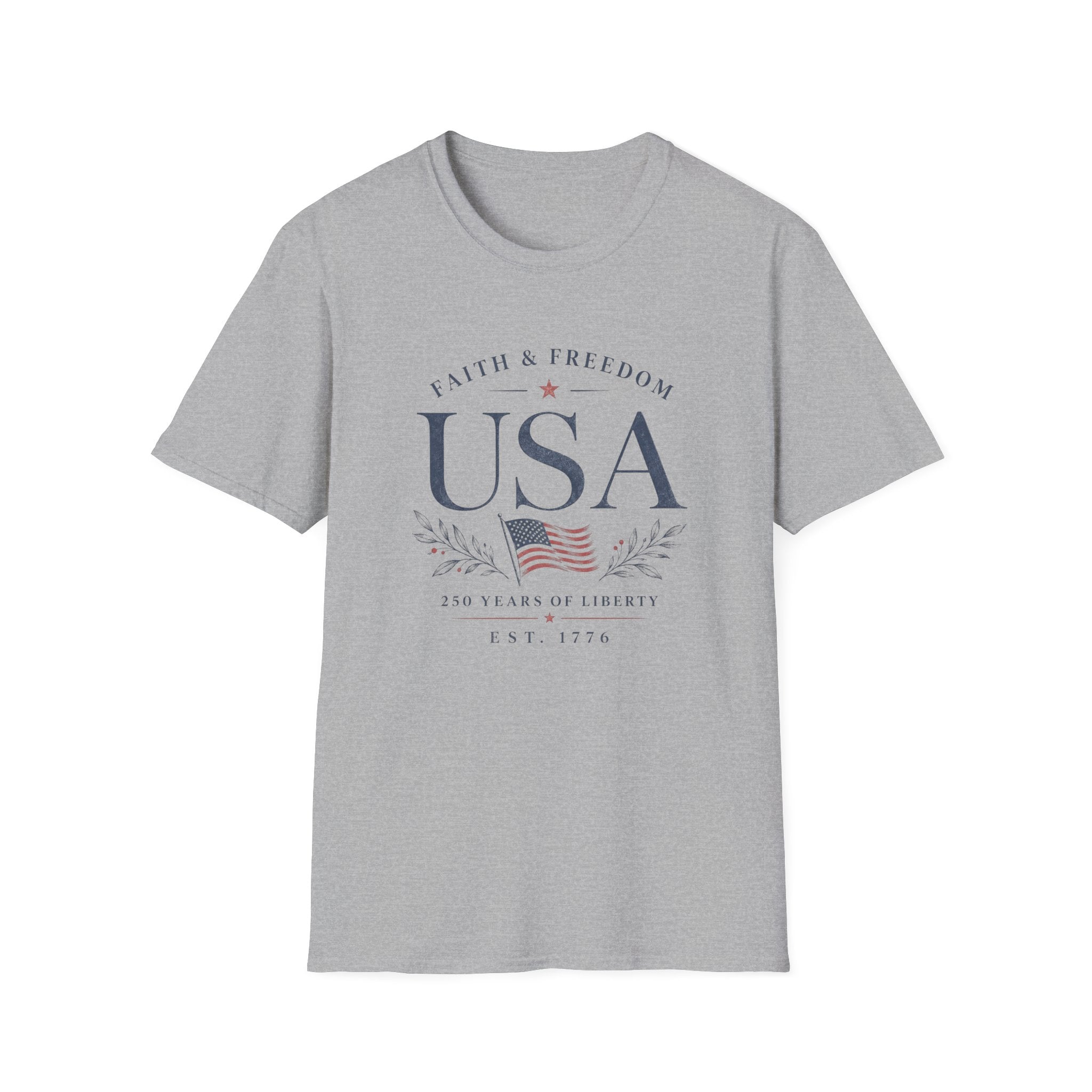 USA Faith Freedom T-Shirt | Patriotic 250 Years Liberty Graphic Tee, American Flag Heritage Top