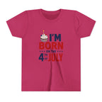 Born on the 4th of July Tee, Patriotic Birthday USA Shirt, Red White Blue Cupcake Graphic Top, Independence Day Celebration Outfit Youth Short Sleeve Tee