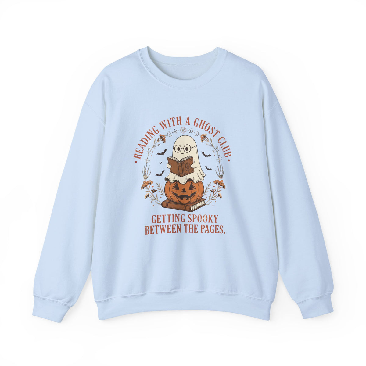 Reading With a Ghost Club Cute Spooky Book Lover Crewneck Sweatshirt