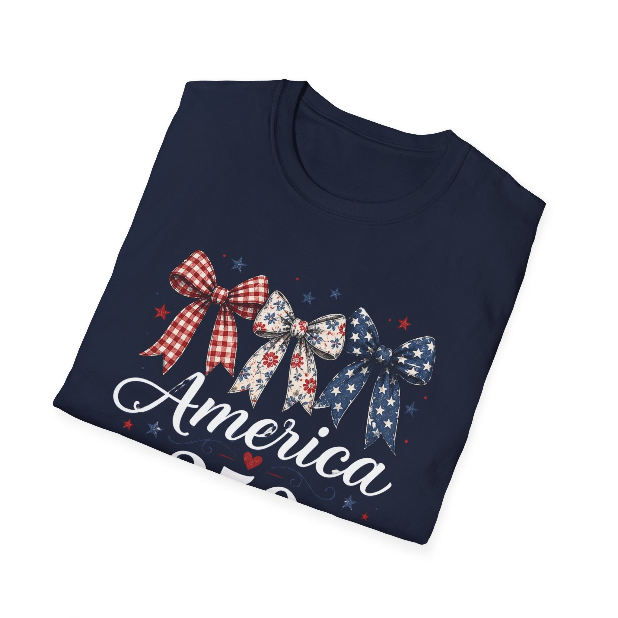 America 250 Years of Freedom Bow Shirt, Coquette Patriotic Trio Bow Tee 1776 2026, 4th of July Women's Vintage Bow T-Shirt, Gingham Stars Floral Patriotic Anniversary Gift