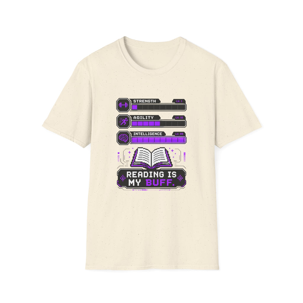 Reading Is My Buff T-Shirt — Gamer RPG Stat Bars Book Lover Tee