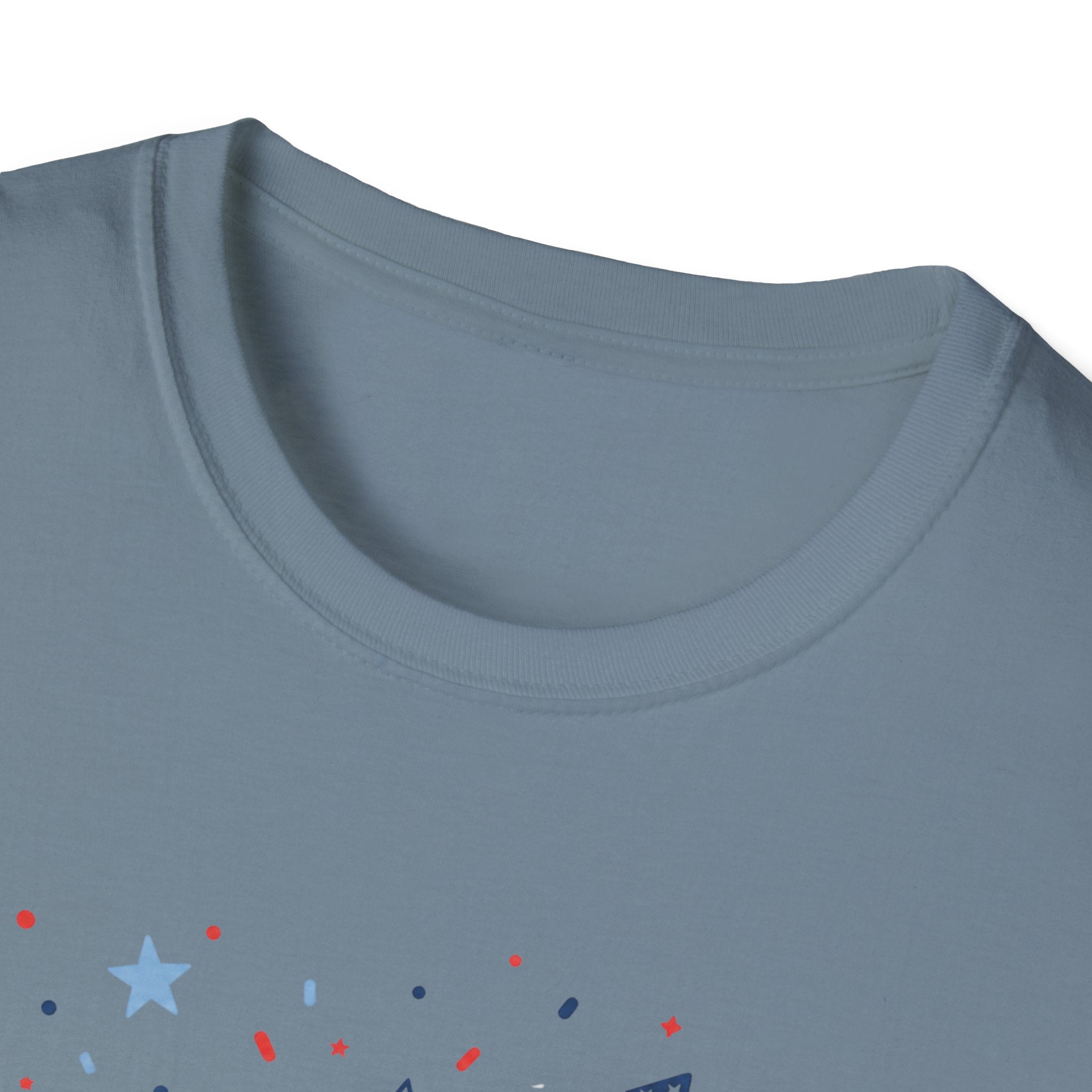 Patriotic Doodle Collage T-Shirt, Cute 4th of July Bow Heart Flag Confetti Tee, Whimsical Festive America Shirt, Coquette Patriotic Icon Scatter Gift