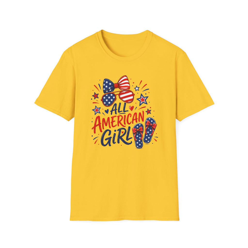 All American Girl Tee, Patriotic Bow Flip Flops Shirt, Red White Blue Graphic Top, Cute USA Fourth of July Outfit T-Shirt