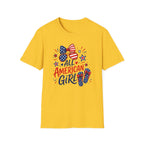 All American Girl Tee, Patriotic Bow Flip Flops Shirt, Red White Blue Graphic Top, Cute USA Fourth of July Outfit T-Shirt