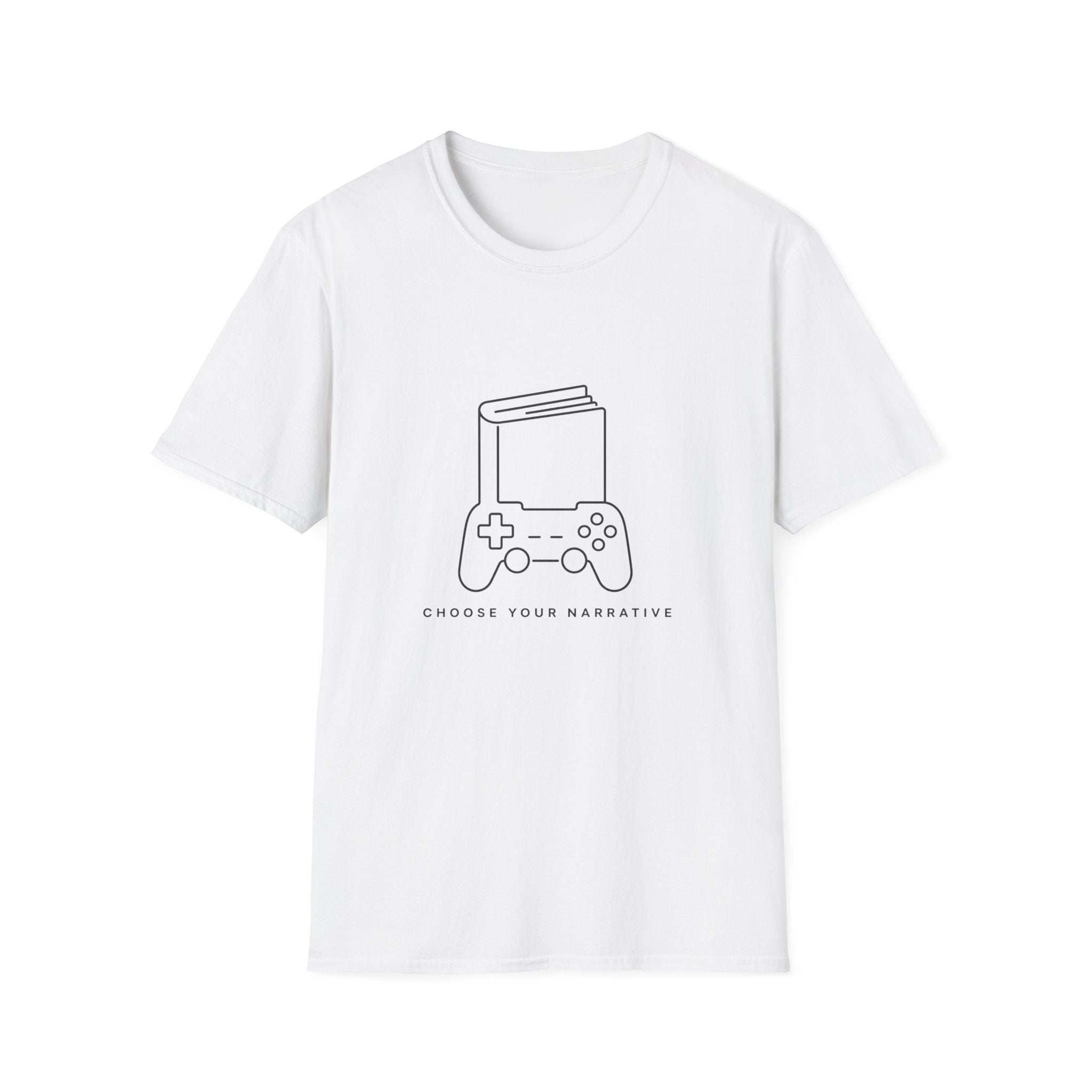 Gaming Book T-Shirt — 'Choose Your Narrative' Minimal Gamer Tee