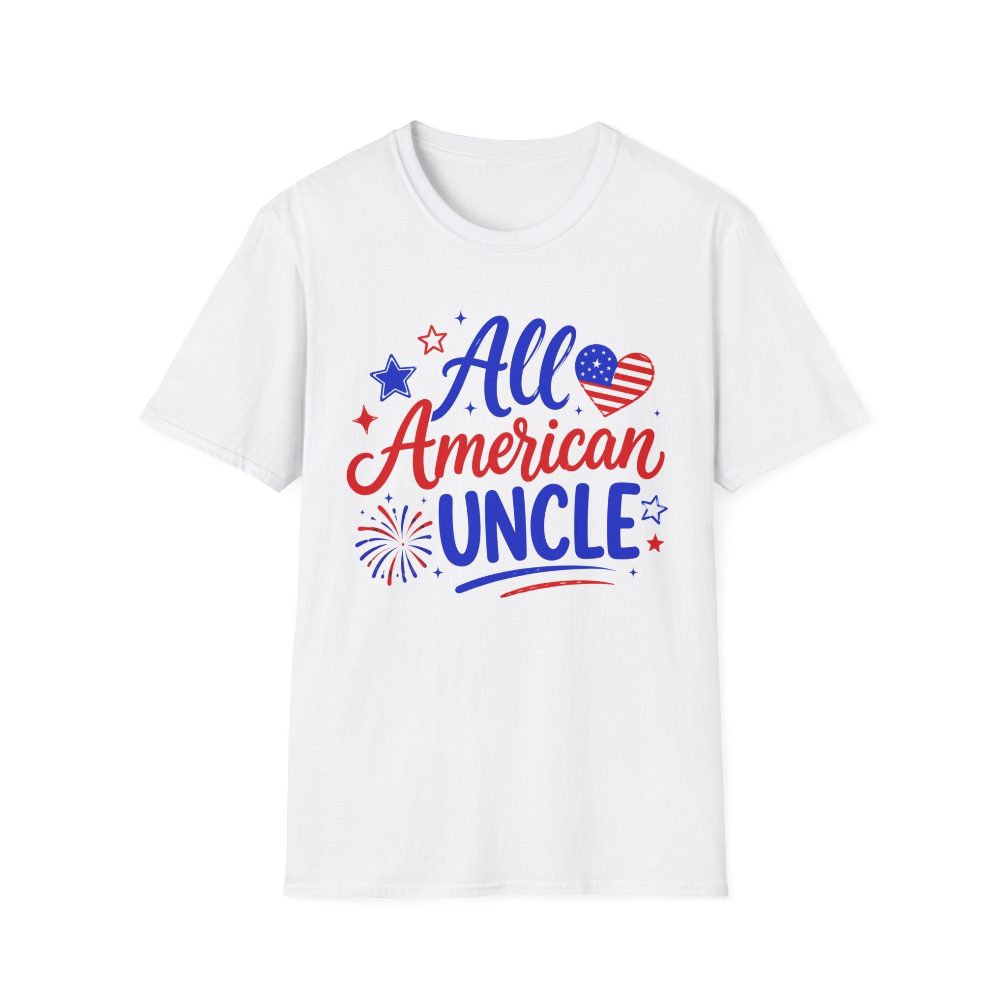 All American Uncle Tee, Patriotic USA Shirt, Red White Blue Fireworks Graphic Top, Fourth of July Celebration Outfit T-Shirt