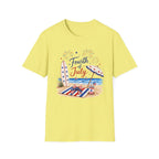 Fourth of July Beach Scene T-Shirt, Patriotic Summer Ocean Surfboard Tee, 4th of July Beach Vacation Shirt, Fireworks Umbrella Surfboard America