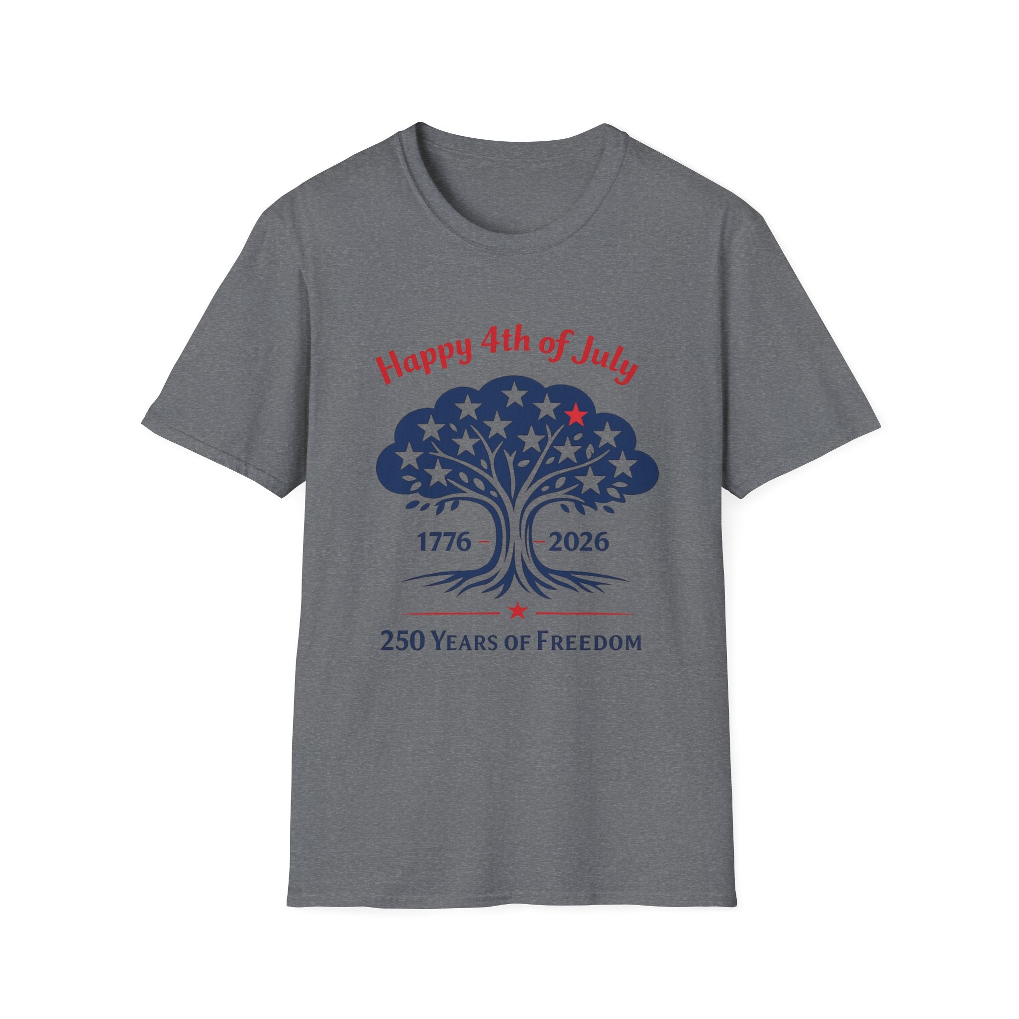 Happy 4th Of July 250 Years T-Shirt | Semiquincentennial Patriotic Star Tree Graphic Tee, 1776 2026 Freedom Top