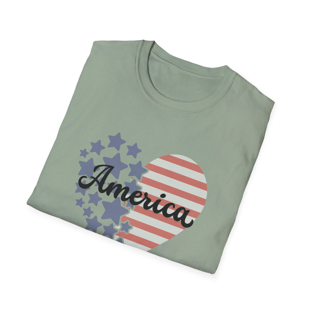 America Heart Patriotic T-Shirt, Vintage USA Flag Graphic Tee, Retro Fourth of July Shirt, Soft Americana Aesthetic Apparel, Cute Summer Holiday Outfit T-Shirt