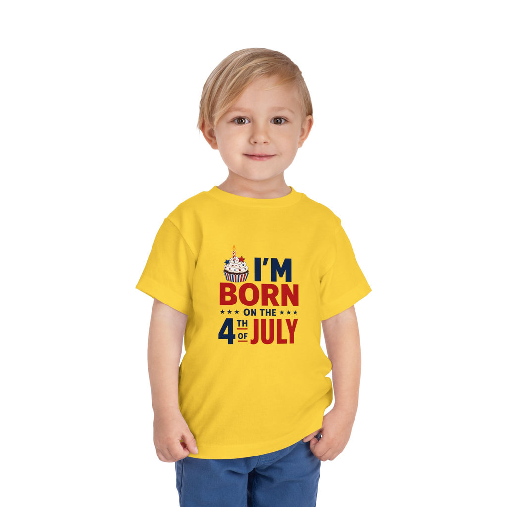 Born on the 4th of July Tee, Patriotic Birthday USA Shirt, Red White Blue Cupcake Graphic Top, Independence Day Celebration Outfit Toddler Short Sleeve Tee