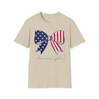 American Girl T-Shirt, Coquette Patriotic Flag Bow Tee, 4th of July Shirt, USA Stars Stripes Bow Script Gift, Cute Independence Day Tee