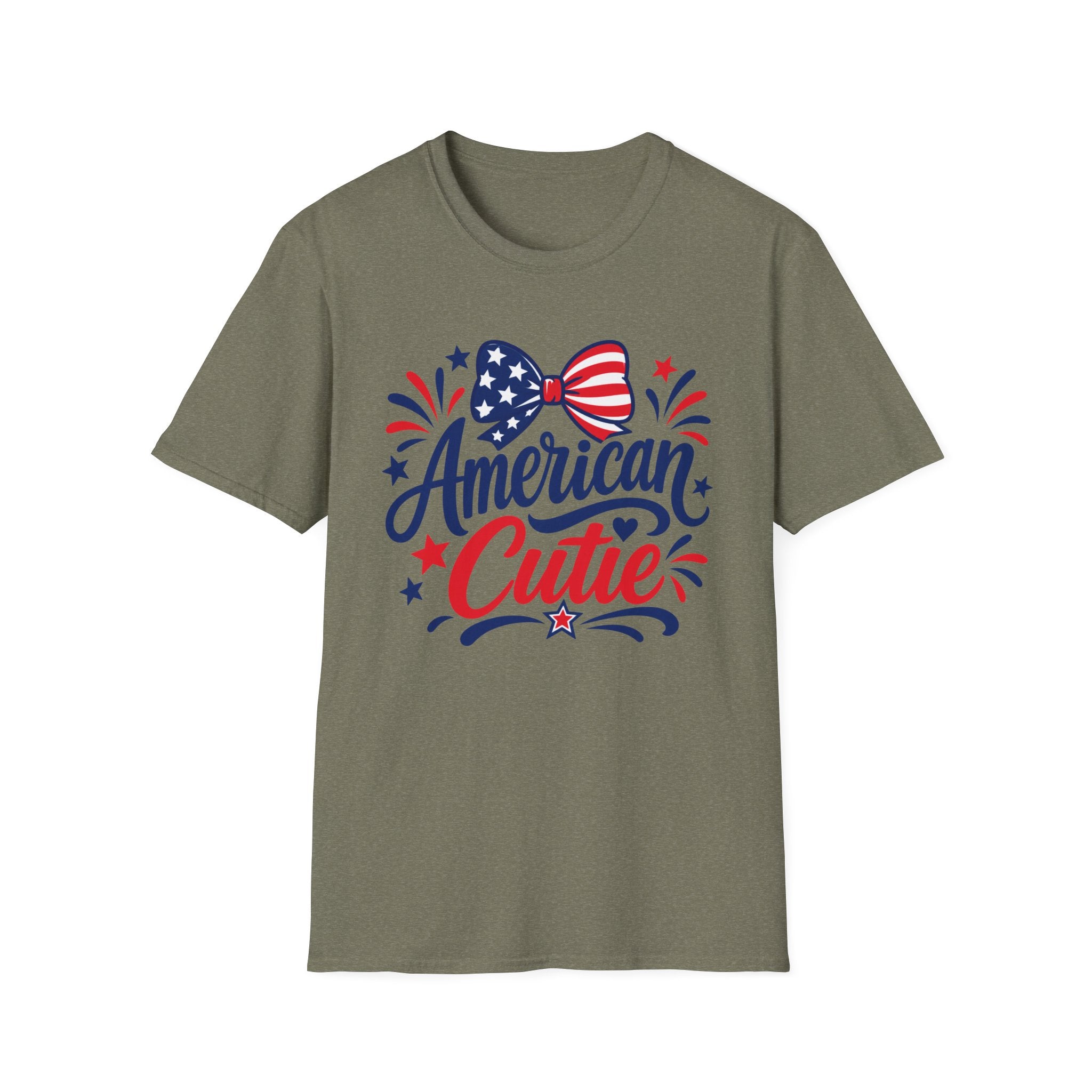 American Cutie Patriotic Bow Tee, Red White Blue Fireworks Shirt, Cute USA Fourth of July Outfit, Festive American Graphic Top T-Shirt