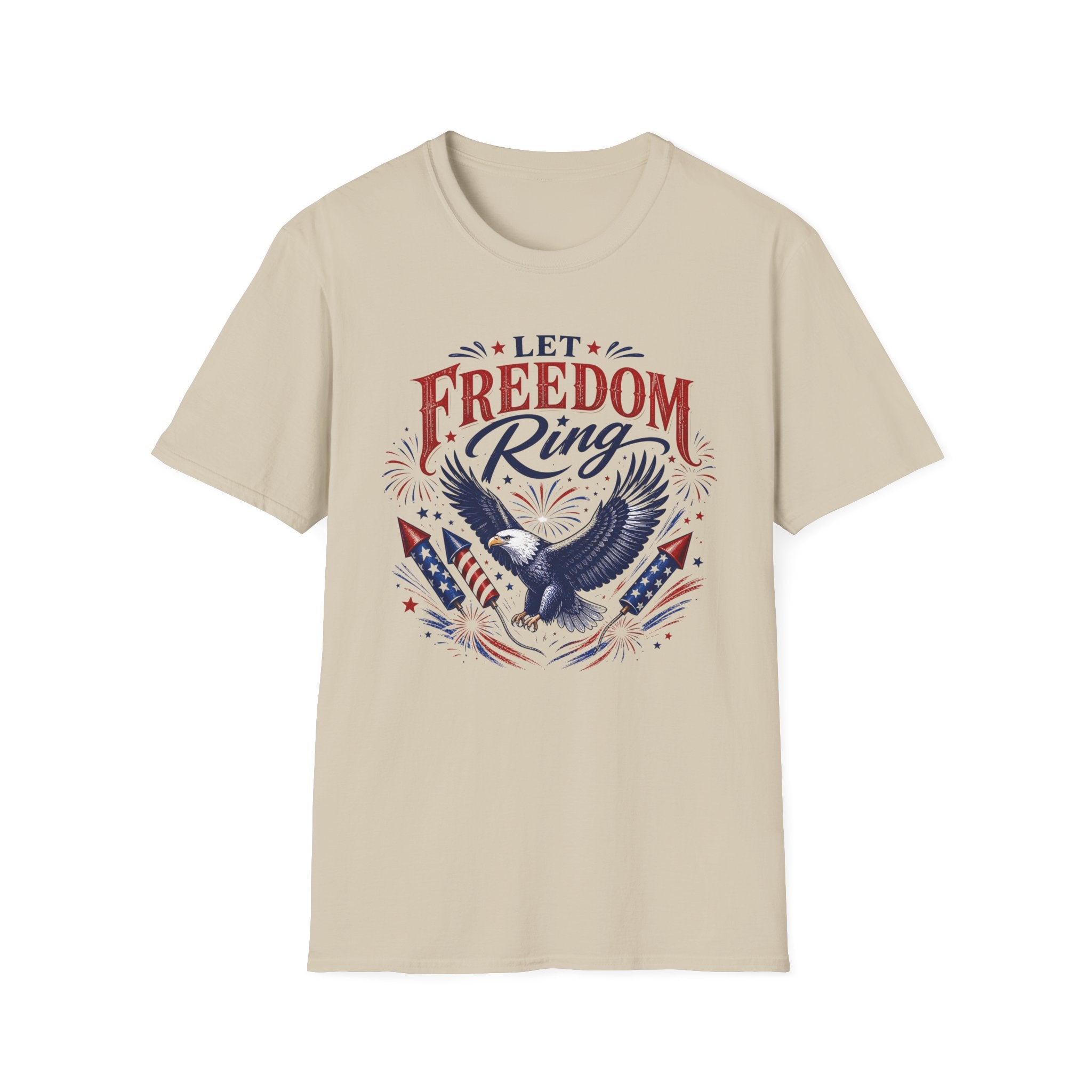Let Freedom Ring T-Shirt | Patriotic American Bald Eagle Graphic Tee, Fourth Of July Retro Fireworks Top