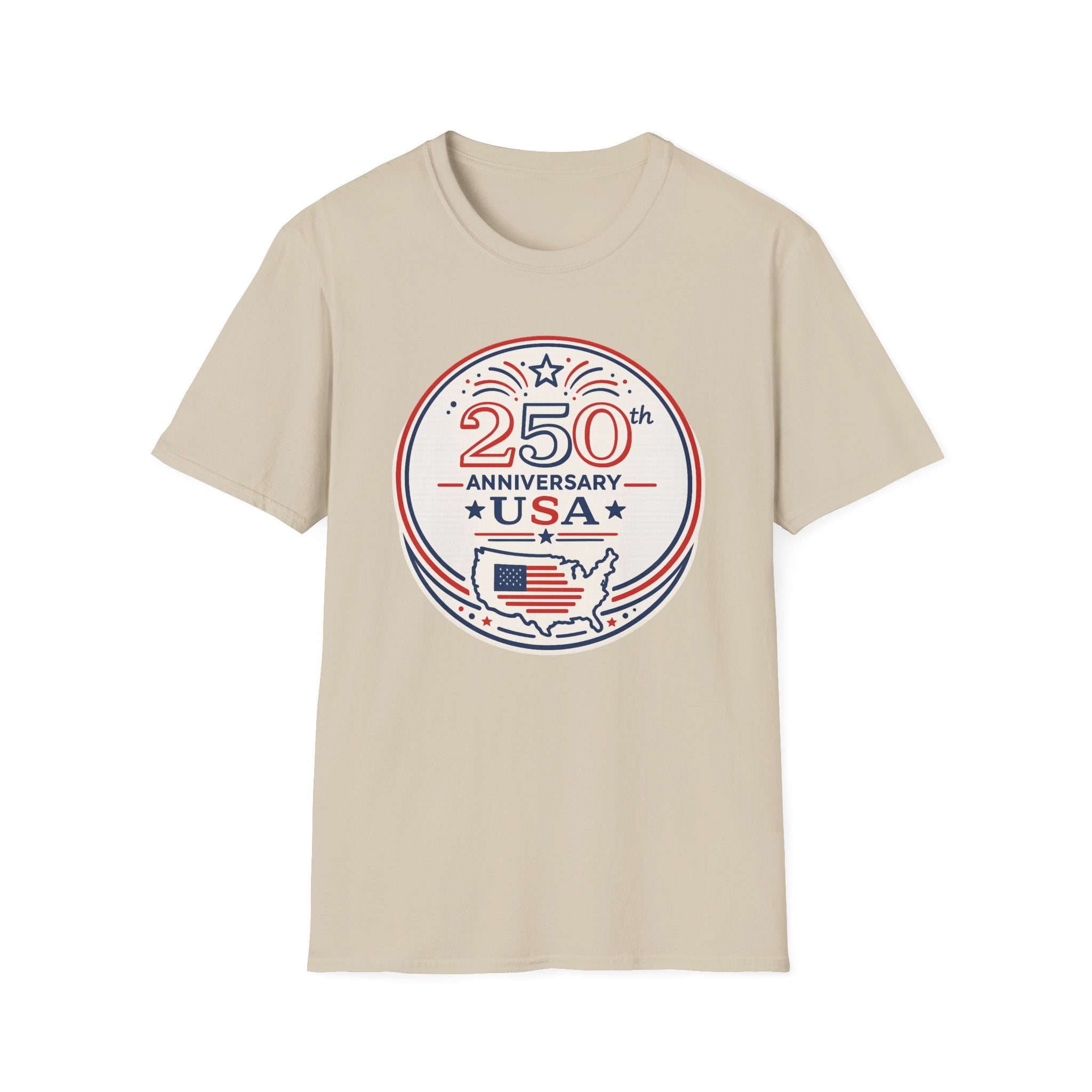 USA 250th Anniversary T-Shirt | Semiquincentennial Patriotic Map Graphic Tee, American Flag Round Emblem Top