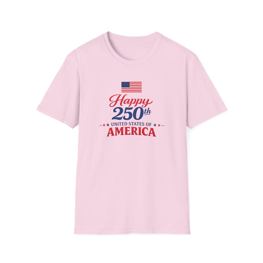 Happy 250th USA Tee, United States Anniversary Shirt, Red White Blue Patriotic Graphic Top, American Pride Celebration Outfit T-Shirt