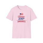 Happy 250th USA Tee, United States Anniversary Shirt, Red White Blue Patriotic Graphic Top, American Pride Celebration Outfit T-Shirt