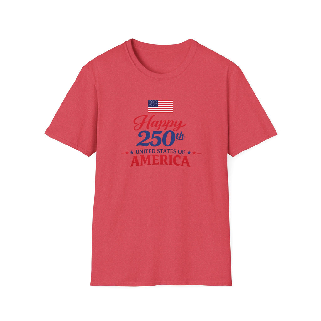 Happy 250th USA Tee, United States Anniversary Shirt, Red White Blue Patriotic Graphic Top, American Pride Celebration Outfit T-Shirt