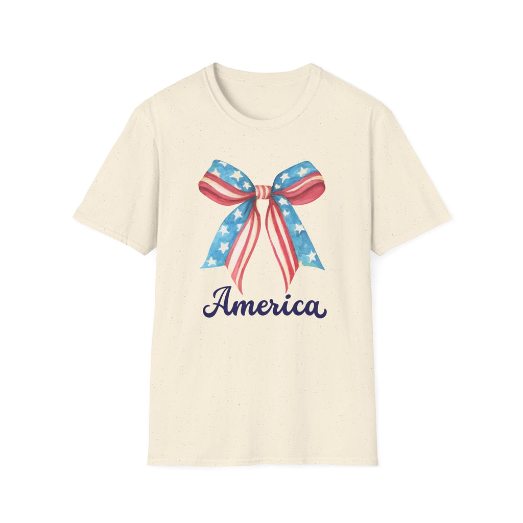 Coquette Patriotic Bow Shirt, 4th of July Women's T-Shirt, American Flag Bow Tee, USA Watercolor Bow, Stars and Stripes Shirt, Independence Day Gift