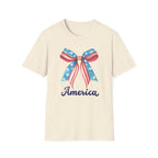 Coquette Patriotic Bow Shirt, 4th of July Women's T-Shirt, American Flag Bow Tee, USA Watercolor Bow, Stars and Stripes Shirt, Independence Day Gift