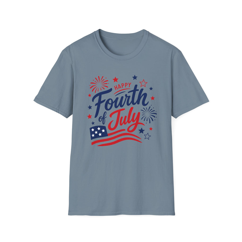 Patriotic Happy Fourth of July Graphic Tee USA Star Spangled- Celebration Flag T-Shirt