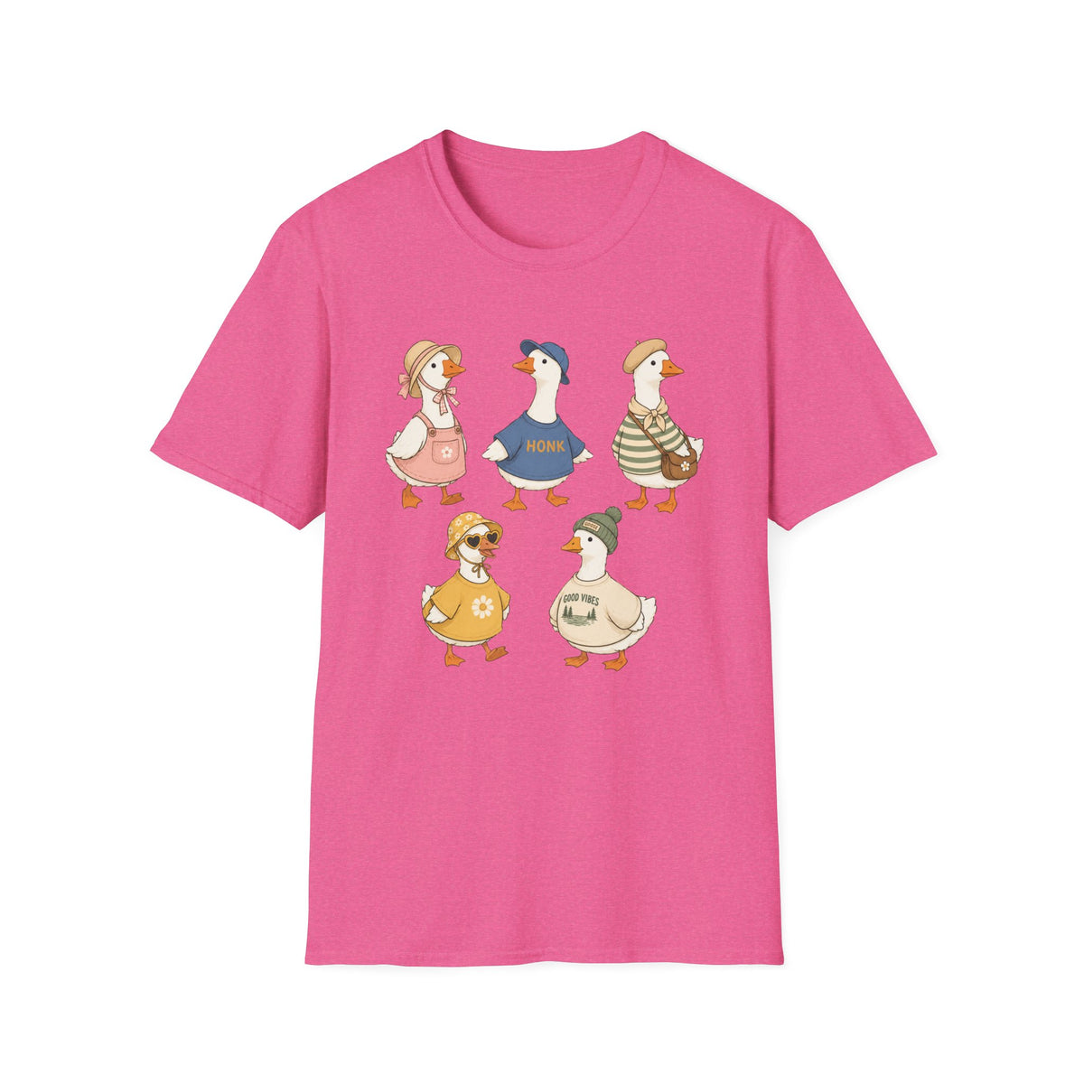 Cute Vintage Farm Ducks Graphic T-Shirt — Whimsical "Honk" Goose Family Tee