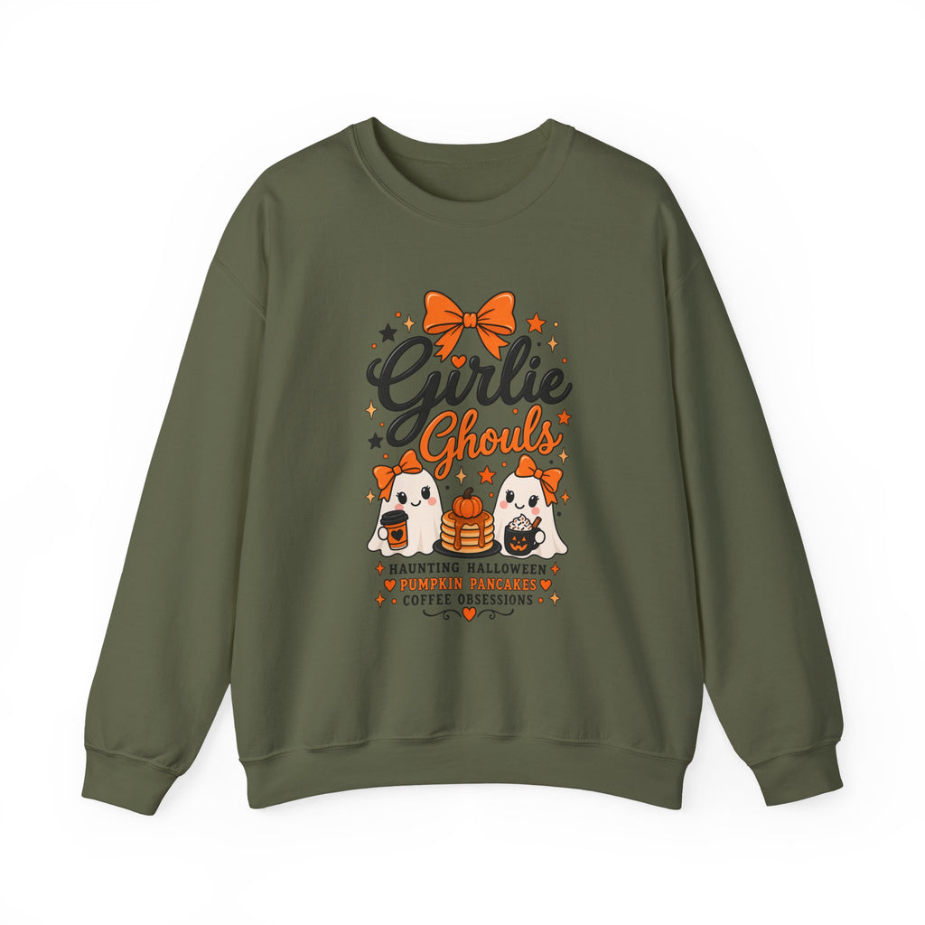 Girlie Ghouls Halloween Cute Orange Bow Spooky Crewneck Sweatshirt