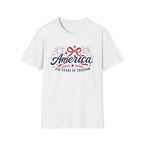America 250 Years Of Freedom T-Shirt | Semiquincentennial Patriotic Fireworks Tee, Coquette Ribbon Bow Holiday Clothing