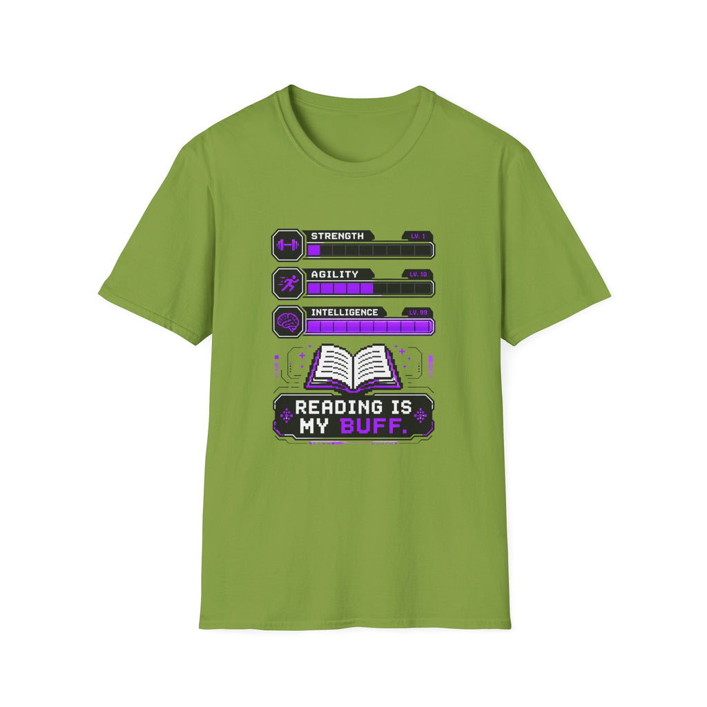 Reading Is My Buff T-Shirt — Gamer RPG Stat Bars Book Lover Tee