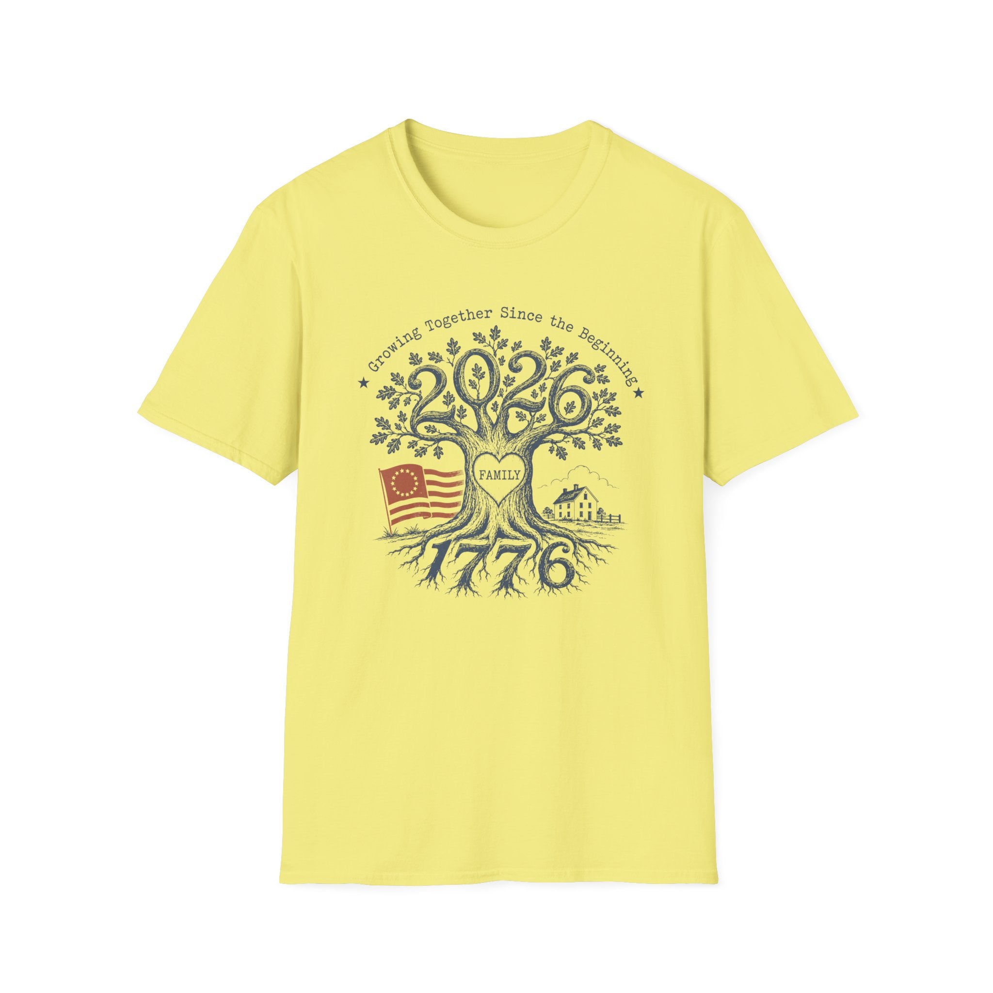 America 250th Anniversary Family Tree T-Shirt | Patriotic 1776 2026 Semiquincentennial Graphic Tee, USA Betsy Ross Flag Top