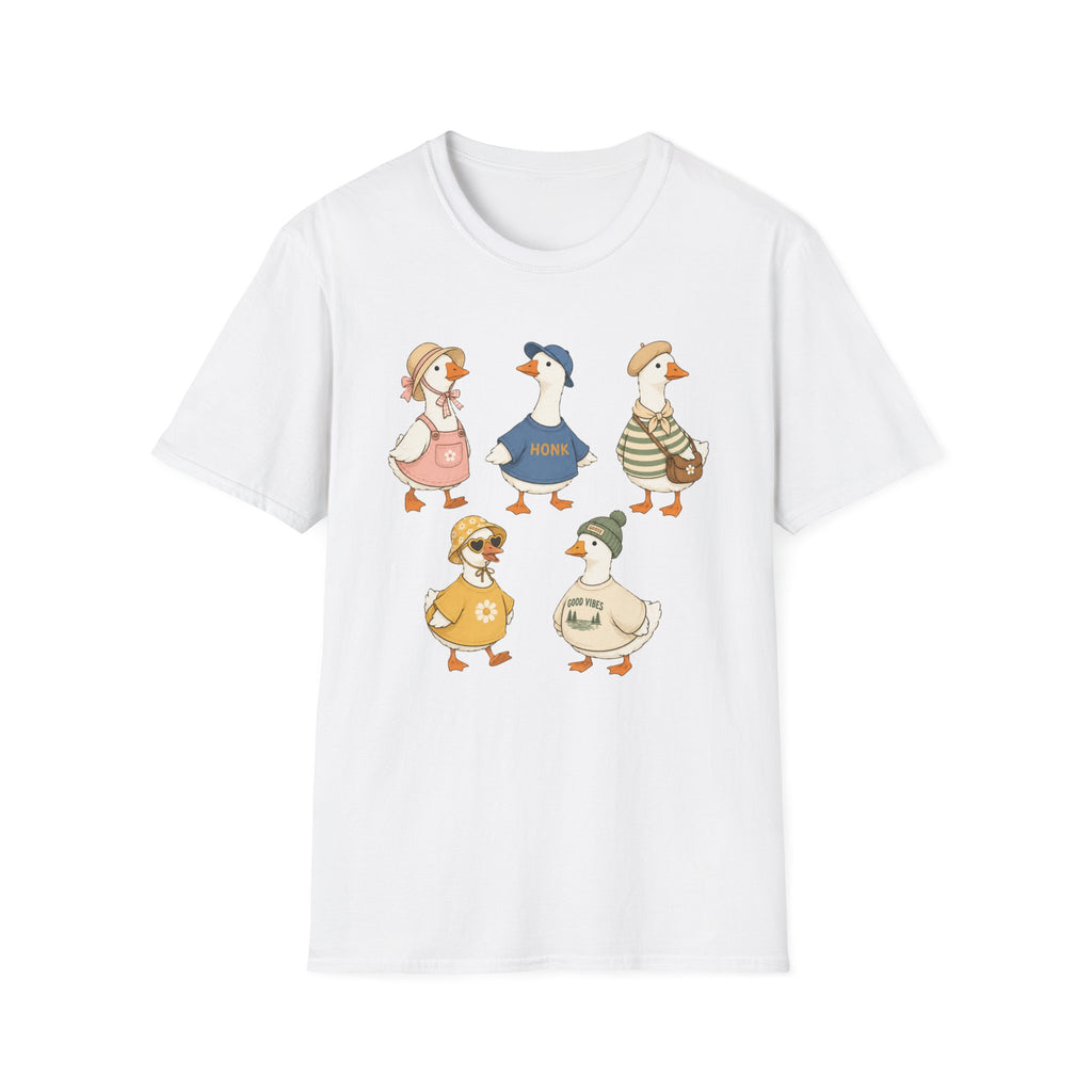 Cute Vintage Farm Ducks Graphic T-Shirt — Whimsical "Honk" Goose Family Tee