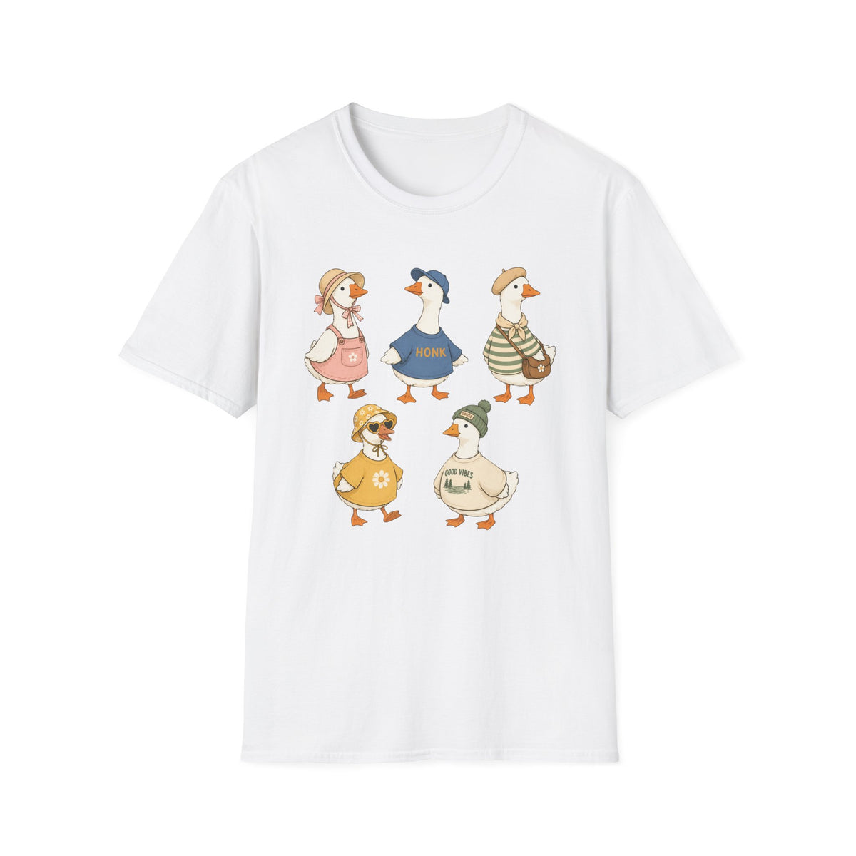 Cute Vintage Farm Ducks Graphic T-Shirt — Whimsical "Honk" Goose Family Tee