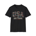 USA 250 Years T-Shirt | Semiquincentennial Patriotic Floral Graphic Tee, 1776 2026 Varsity Block Lettering Top
