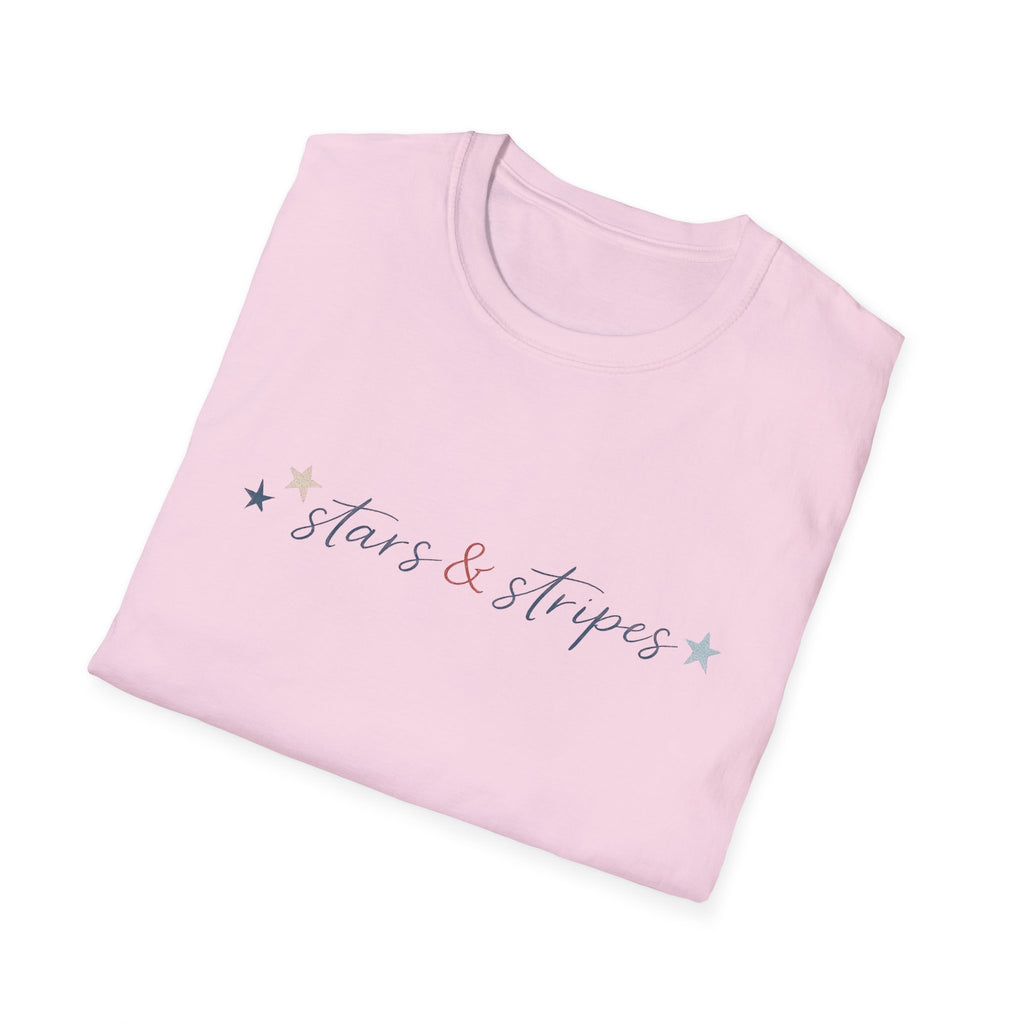 Stars and Stripes Script T-Shirt, 4th of July, Minimalist Patriotic Tee, Subtle Patriotic Gift, Dainty Script America Independence Day