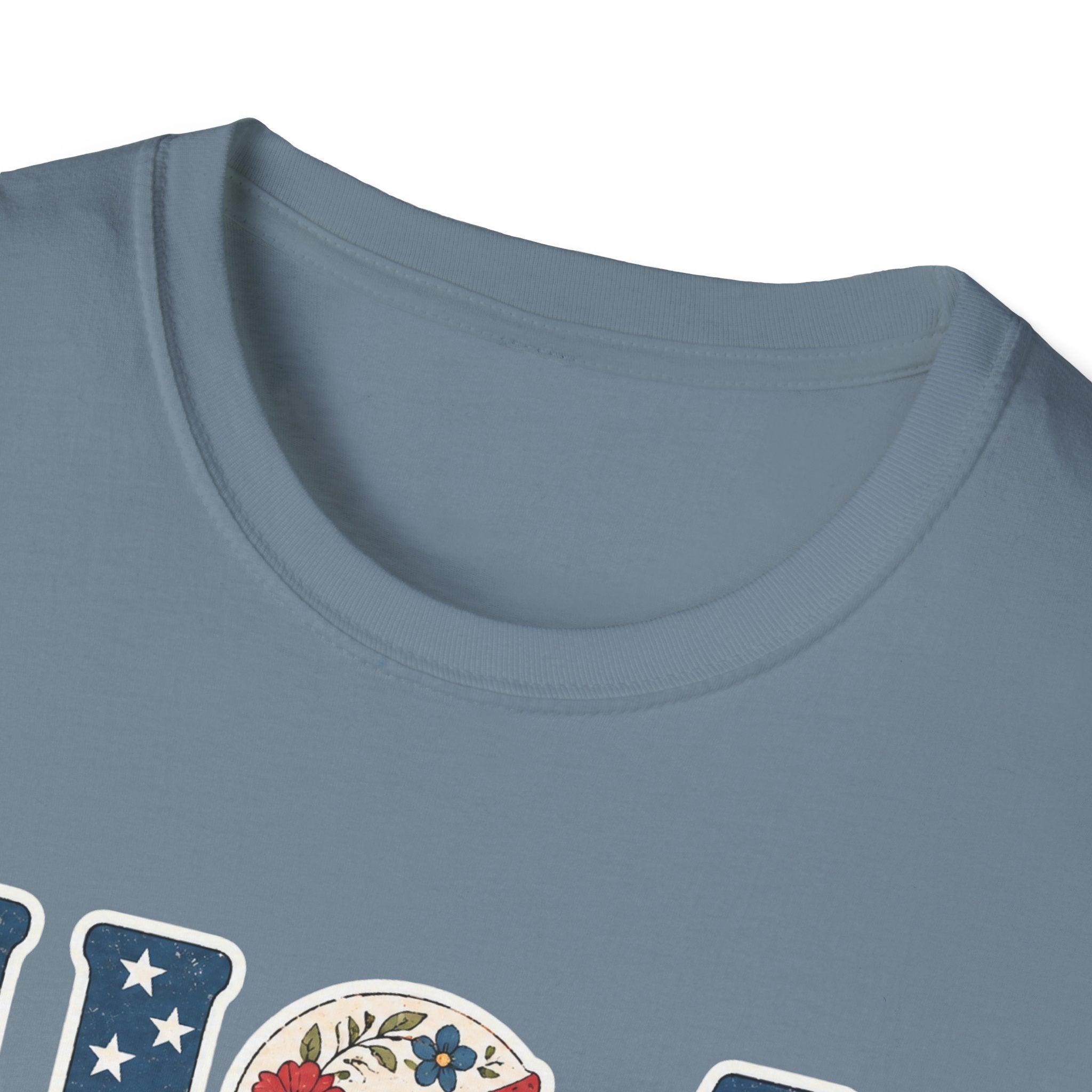 USA Patriotic Floral T-Shirt | American Flag Block Lettering Graphic Tee, Fourth Of July Vintage Cottagecore Top