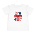 Born on the 4th of July Tee, Patriotic Birthday USA Shirt, Red White Blue Cupcake Graphic Top, Independence Day Celebration Outfit Toddler Short Sleeve Tee