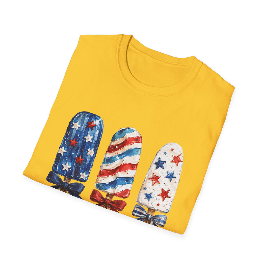 Patriotic Popsicle T-Shirt | Fourth Of July Watercolor Ice Pop Graphic Tee, Coquette Bow Summer Holiday Top
