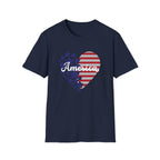 America Heart Patriotic T-Shirt, Vintage USA Flag Graphic Tee, Retro Fourth of July Shirt, Soft Americana Aesthetic Apparel, Cute Summer Holiday Outfit T-Shirt