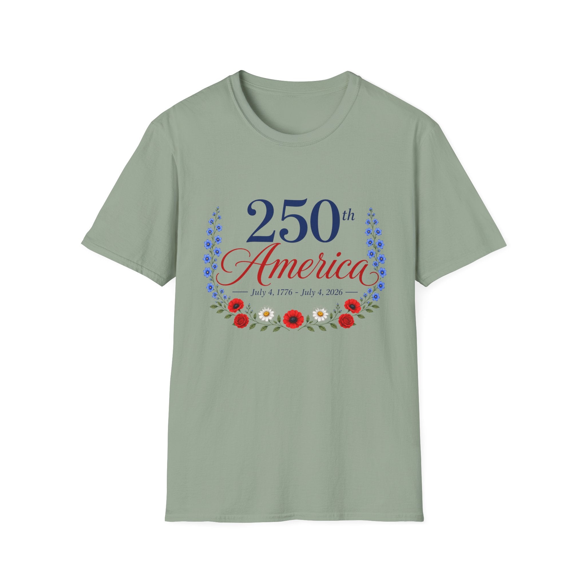 250th America Floral T-Shirt, July 4 1776 2026 Anniversary Tee, Patriotic Flower Shirt, America 250th Birthday Gift, Cottagecore 4th of July Tee